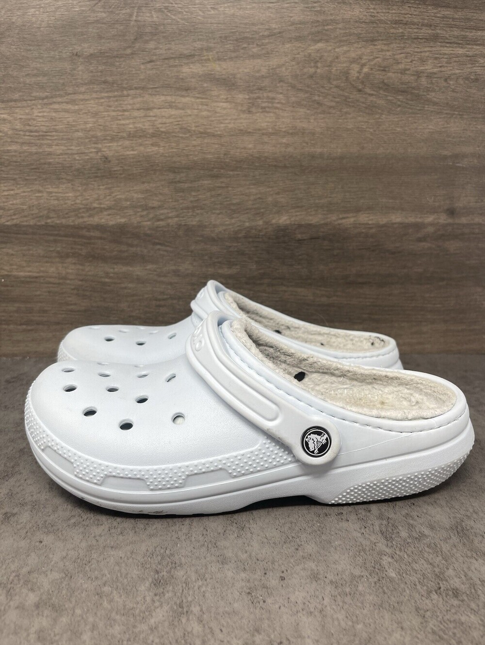 Crocs Baya Lined Clog Womens Size 9 White Light Grey Fleece Winter Slip On